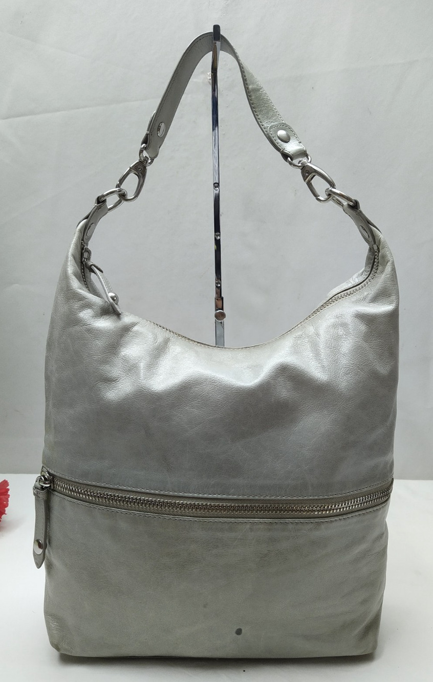 HOBO The Original Gray Leather Zipper Closure Shoulder Bag